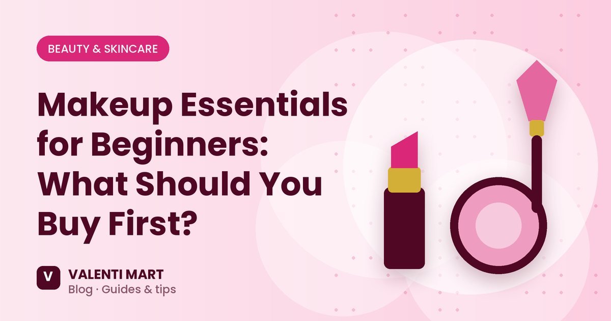 A small set of beginner makeup products — kajal, concealer, compact and lipstick