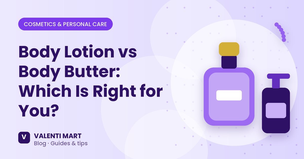 An open tub of body butter next to a pump bottle of body lotion