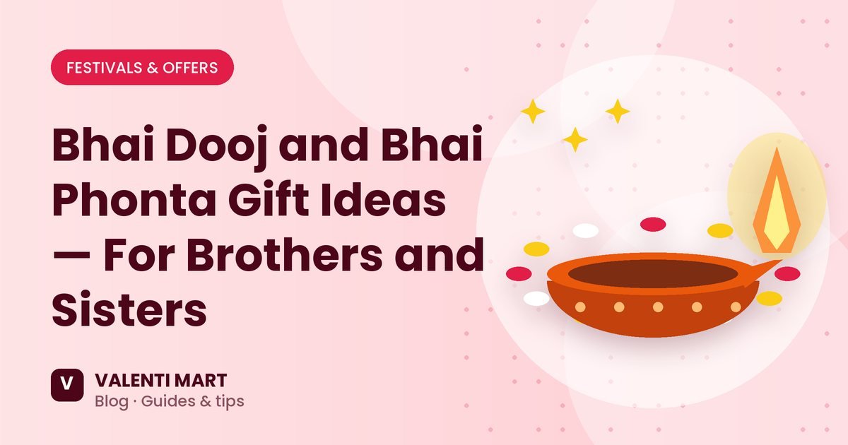 A gift box, sweets and a decorated puja thali for Bhai Phonta