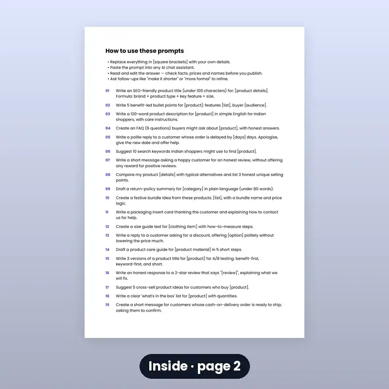 AI Prompt Pack — E-commerce Sellers (50 Prompts) — photo 2