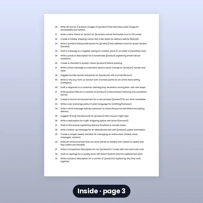 AI Prompt Pack — E-commerce Sellers (50 Prompts) — photo 3