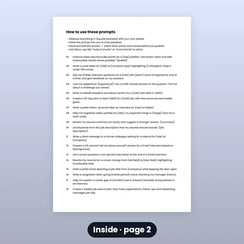 AI Prompt Pack — Job Seekers (40 Prompts) — photo 2