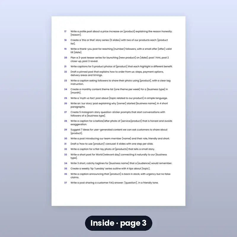 AI Prompt Pack — Small Business Social Media (60 Prompts) — photo 3