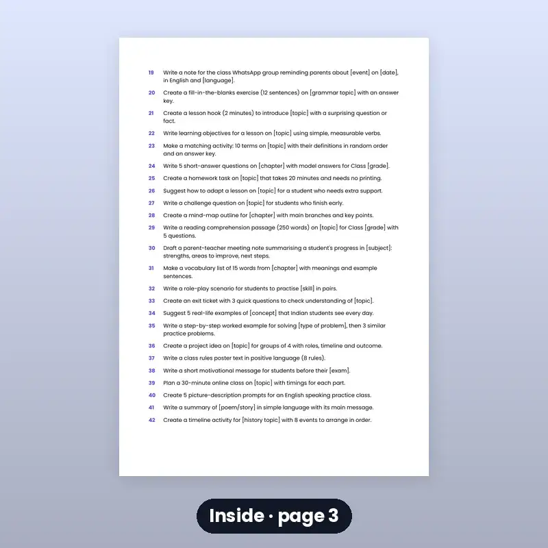 AI Prompt Pack — Teachers & Tutors (50 Prompts) — photo 3