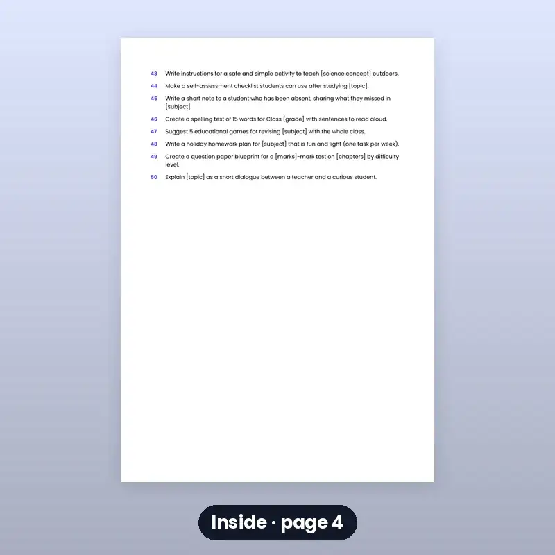 AI Prompt Pack — Teachers & Tutors (50 Prompts) — photo 4