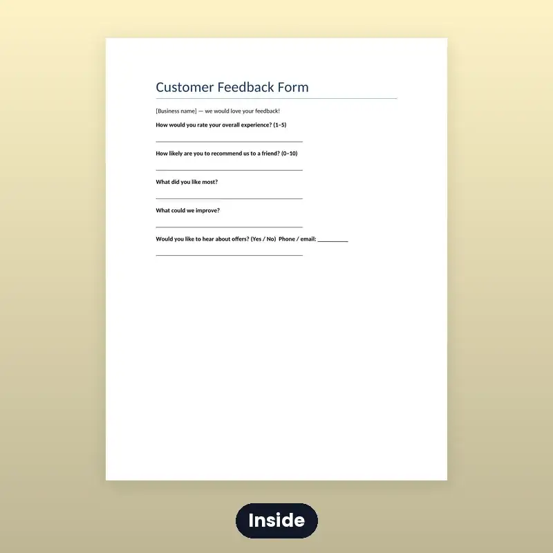 Customer Feedback Forms — Printable & Editable — photo 2