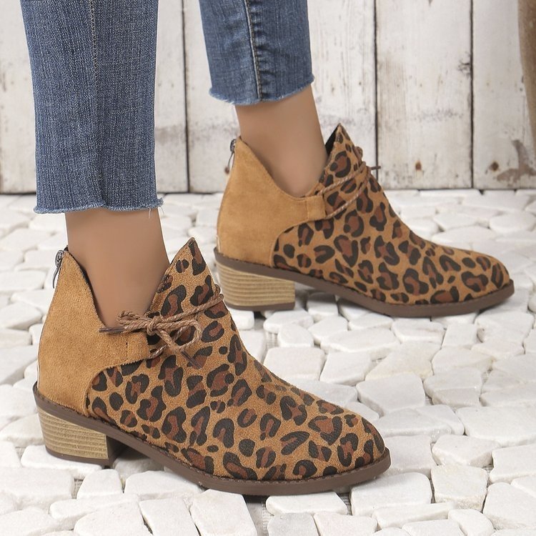 British Style Leopard Print Chunky Heel Shoes Women — photo 4