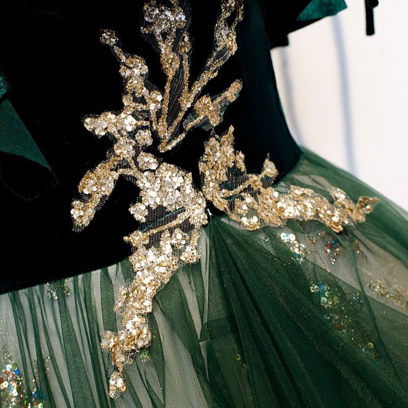 Banquet Sling Temperament Long Dress Dark Green Fantasy Mori — photo 3