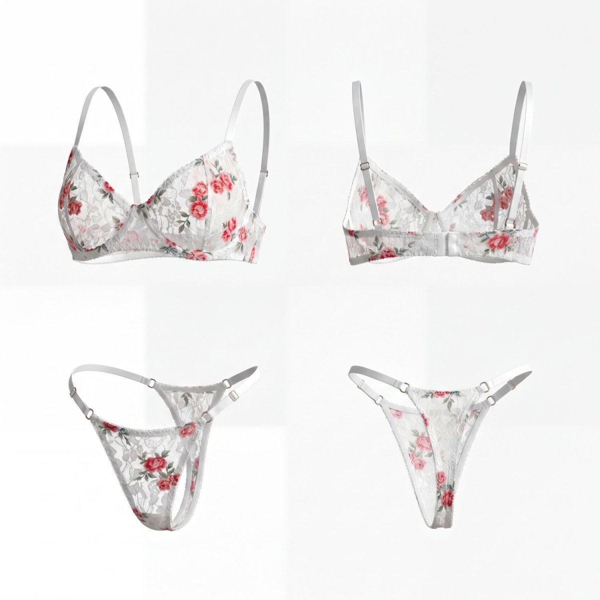Women's Sexy Lace Lingerie Set With Floral Print