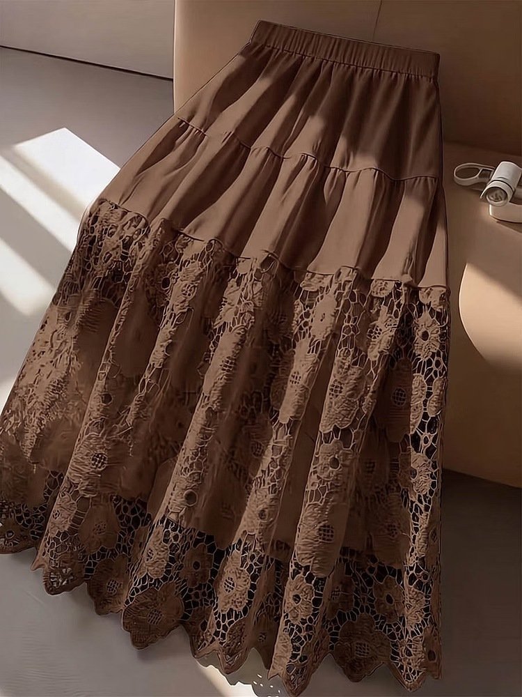Women's Lace-Panel Hollow-Out Skirt