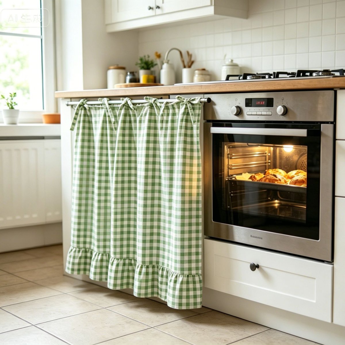 Cotton Linen Floral Half Curtain For Kitchen Cabinets