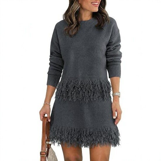 Women's Fashionable Casual Round-Neck Tassel Skirt Set — photo 3