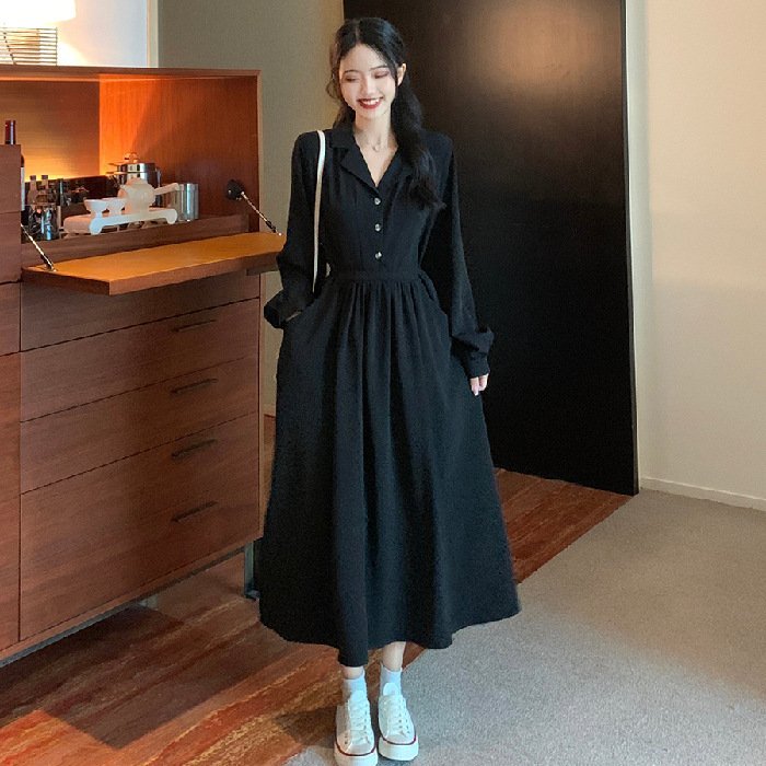 French Style Long Sleeve Black Dress Women — photo 3