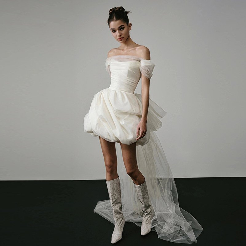 Off-shoulder Light Wedding Dress White Short — photo 2