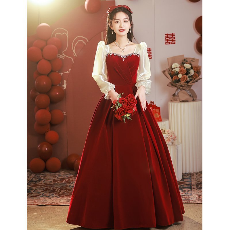 Atmospheric Red Long-sleeved Senior Evening Dress Woman — photo 4