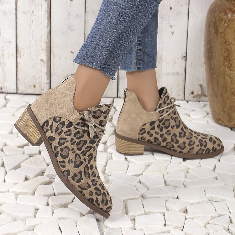 British Style Leopard Print Chunky Heel Shoes Women — photo 3