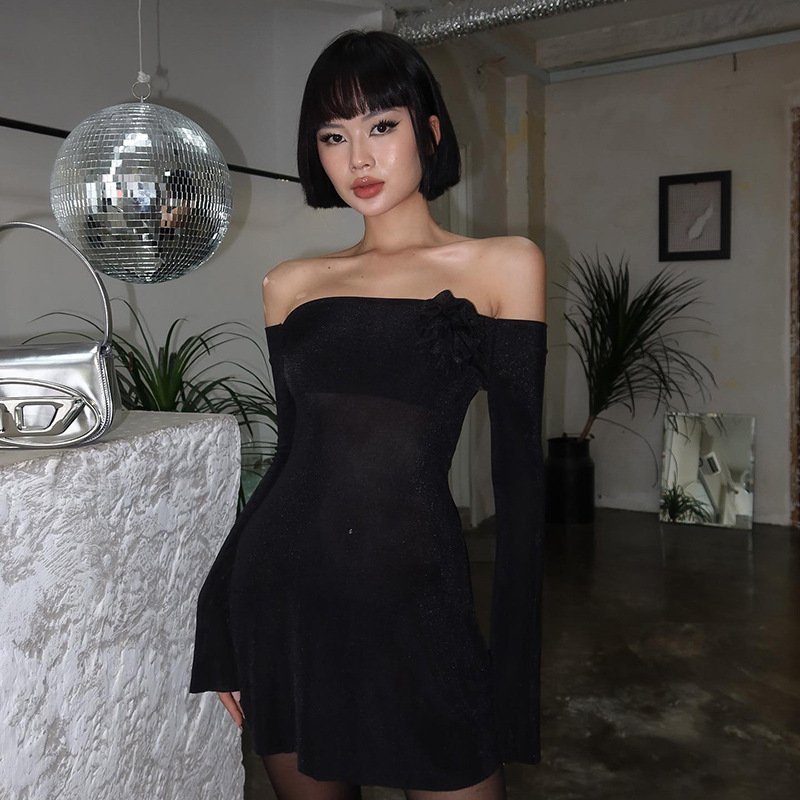 Fashion Flower Off-shoulder Long Sleeve Dress Women — photo 2