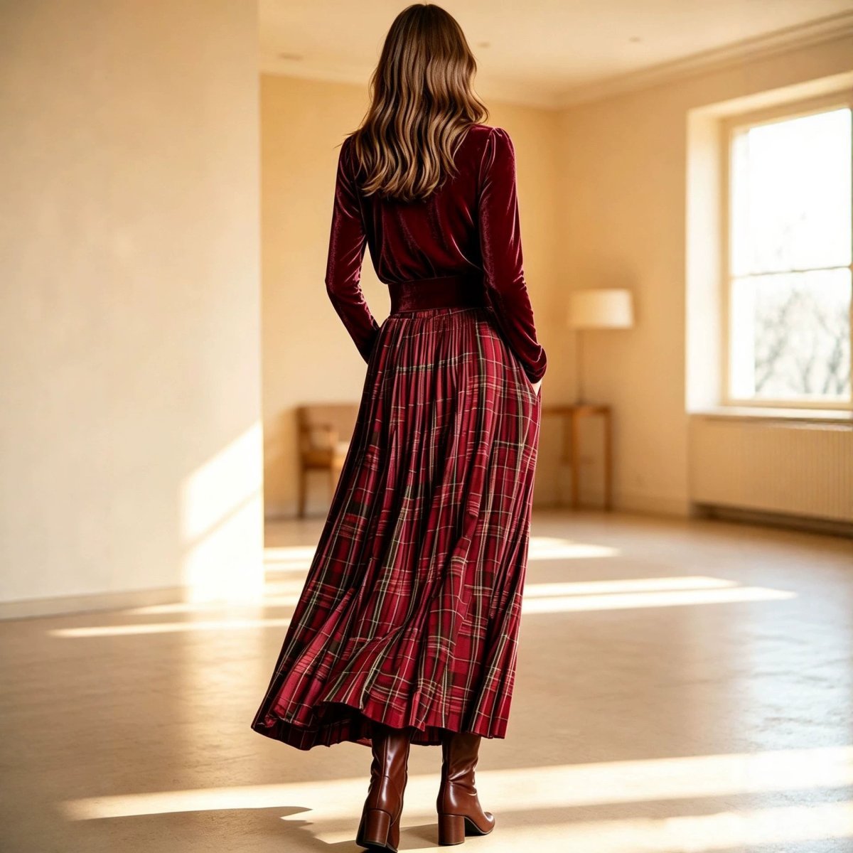 Velvet Turtleneck Top Pleated Dress Two-piece Set — photo 3
