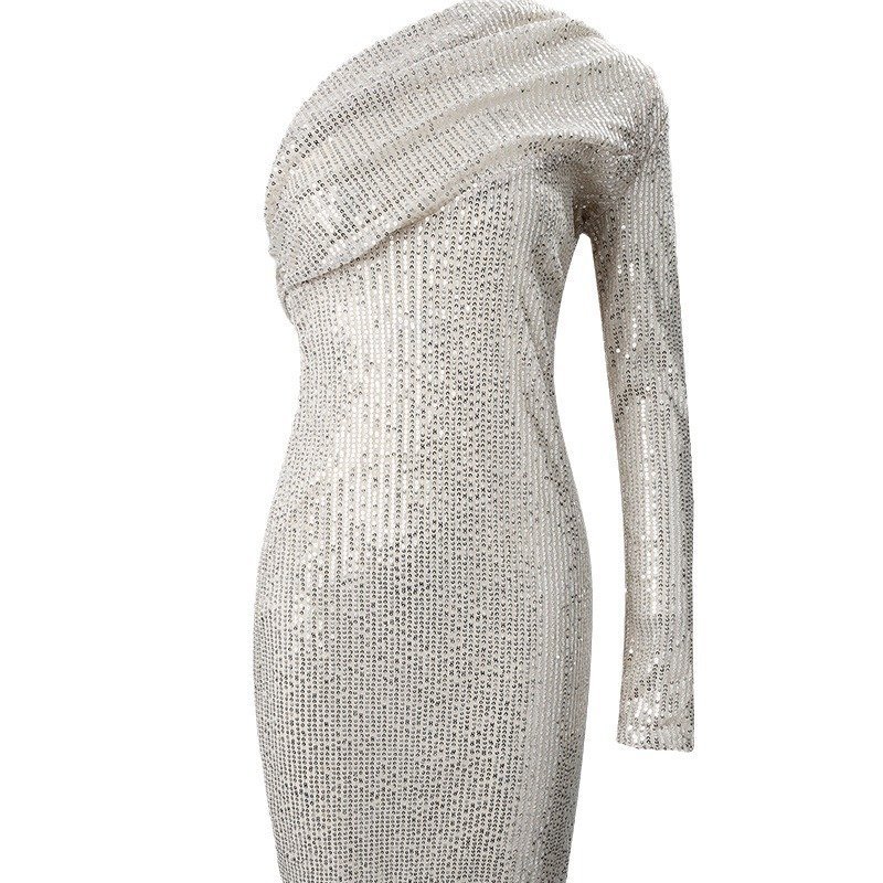 Silver One Shoulder Sequin Formal Dress — photo 3