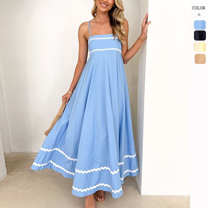 Sling Low Square Collar Layered Elegant Beach Dress — photo 2