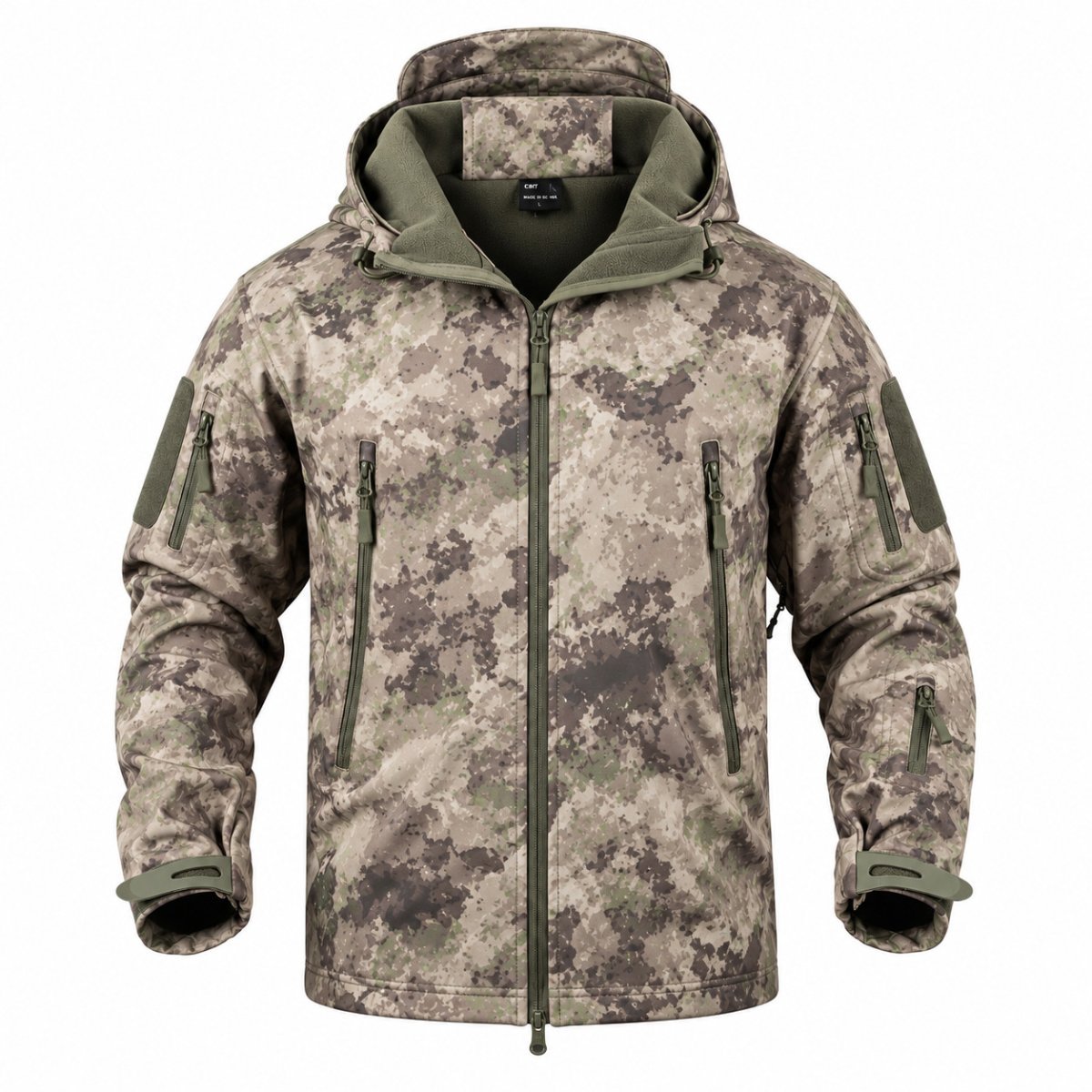 Warm Wear-resistant Hooded Camouflage Windbreaker With Fleece Lining