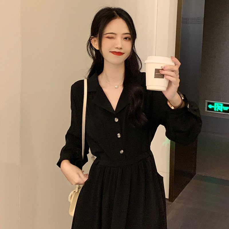 French Style Long Sleeve Black Dress Women — photo 2