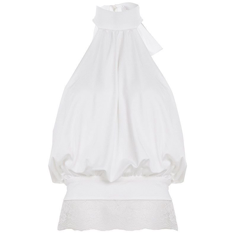 White Lace Spliced Halter-neck Backless Camisole