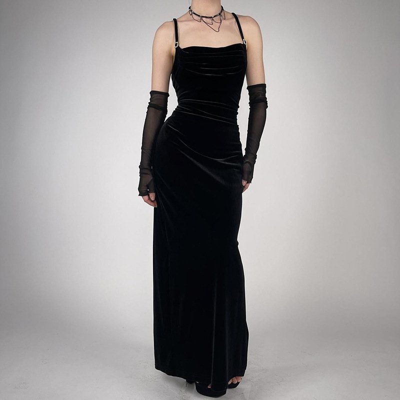 Backless Velvet Dress Women's Sling — photo 4